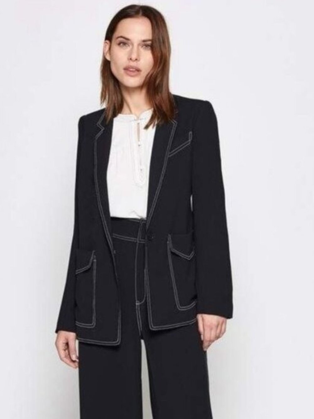 Joie Tabora Contrast Stitched Tailored Blazer Black Size 8